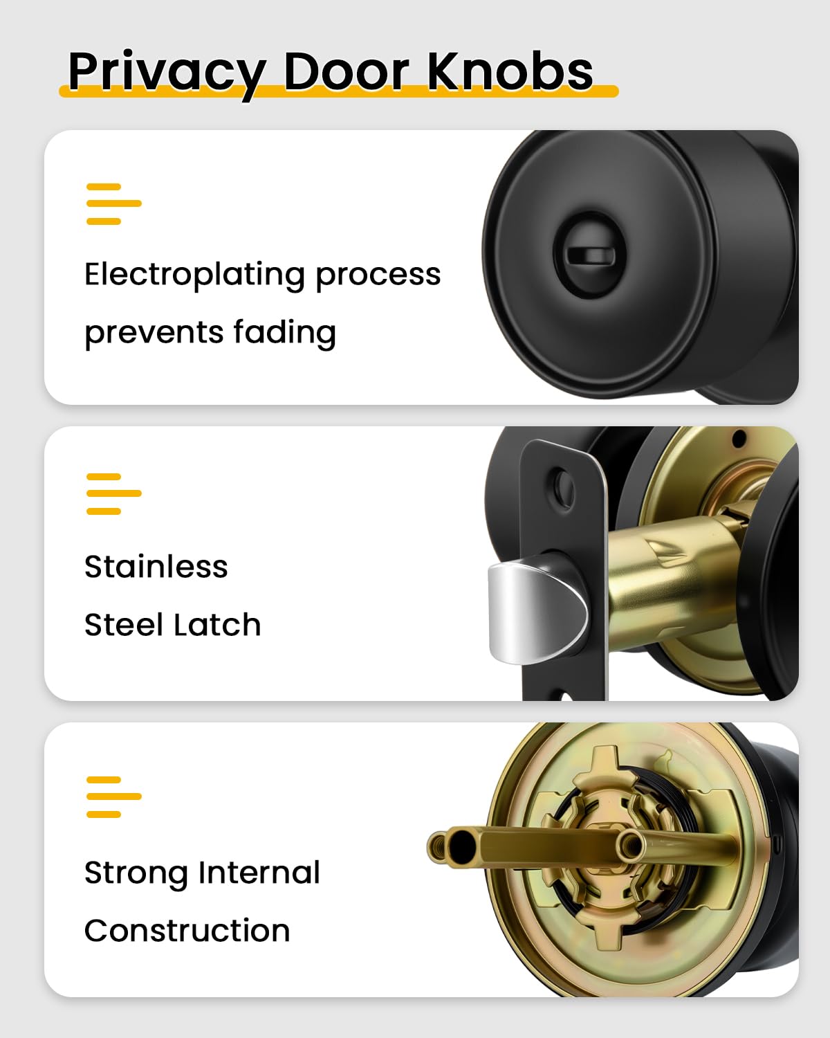 Goldenwarm Matte Black Privacy Door Knobs (10 Pack) -8