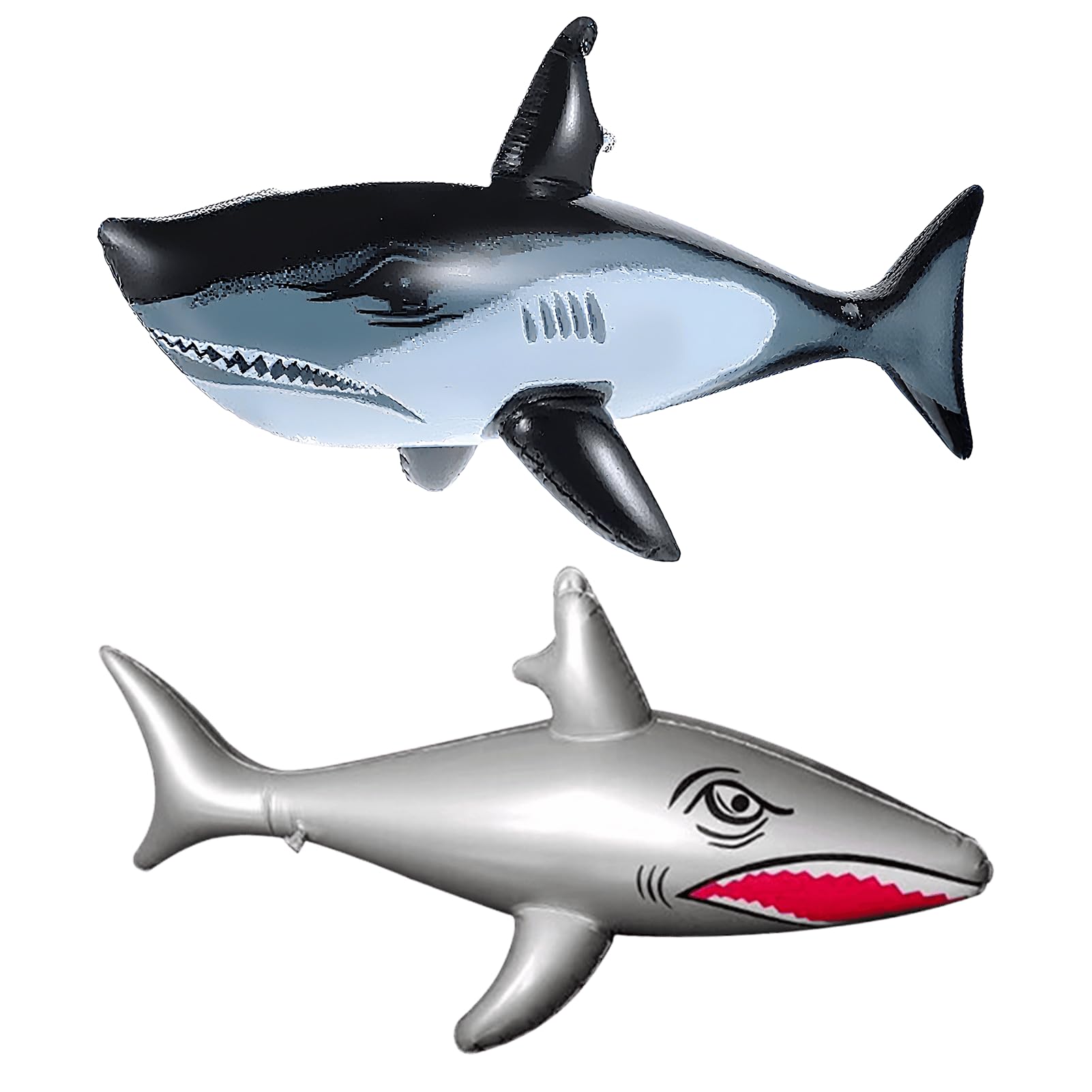2 Pcs Inflatable Toys 31.5"(80CM) Shark Inflatables Pool Float Durable PVC Water Toy, Shark Pool Tube, Realistic Sharks Inflatable, Beach Toys for Hawaiian Beach Party, Birthday Decors(Silver & Black)