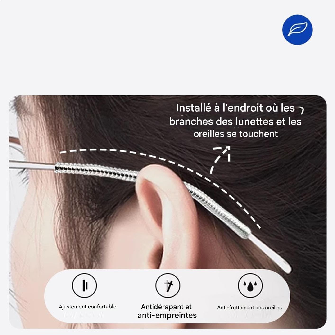 Coussinets d'oreille pour Lunettes - Attaches Élastiques Anti-Glissement pour Lunettes,Fixation en Silicone Transparent antidérapant Anti-Chute pour étudiants, Voyages, Travail, Femmes,