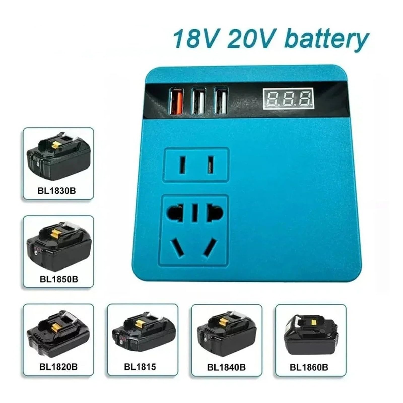 Convertidor Adaptador Batería Litio 120W Banco Energía Inversor 18V-20V A 110V-220V Transformador Inteligente Multifunción para Hogar Trabajo Al Aire Libre inversor
