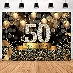 Sensfun 7x5ft Happy 50th Birthday Party Photography Backdrop Glitter Black and Gold Balloons Background for Woman Fabulous 50 Bday Party Decorations Shining Diamond Fifty Years Old Photo Booth Banner
