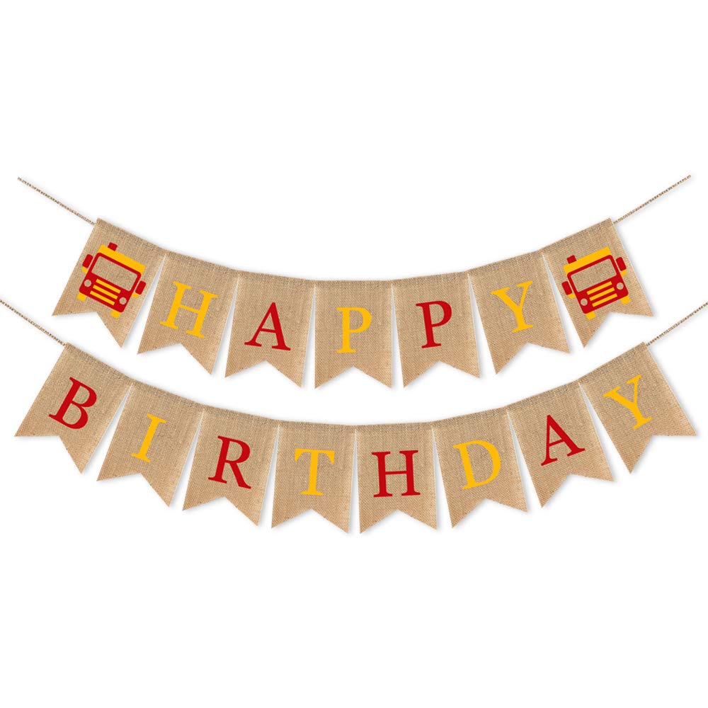 SWYOUN Burlap Firetruck Happy Birthday Banner Fireman Birthday Party Decoration Bunting Garland Supplies