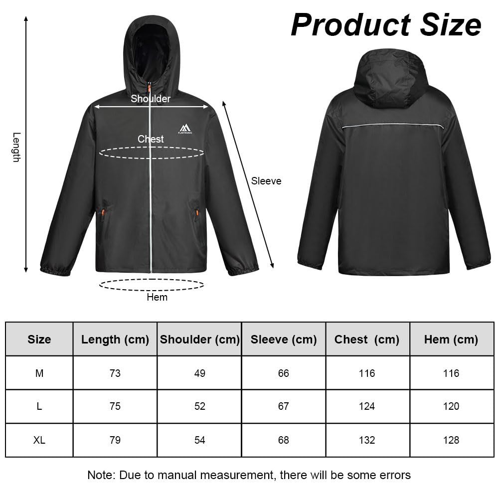 flintronic Chubasquero Hombre Impermeable, Chaqueta Ligera Cortavientos Running Hombre, con Capucha, Cremallera, Bandas Reflectantes, Cortavientos Transpirable Chubasquero Moto con Bolsillos