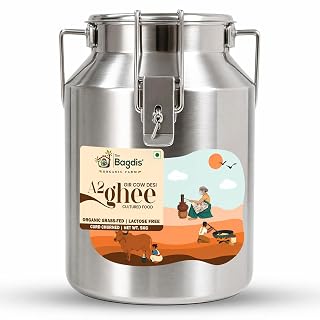 The Bagdis Organic A2 Gir Cow Cultured Ghee | 100% Pure Bilona Hand-Churned Desi Ghee | Grass-Fed, Cultured, Golden & Granular | No Preservatives | Traditional Ayurvedic Ghee 5L Steel Can - Amazon product rated Grade A