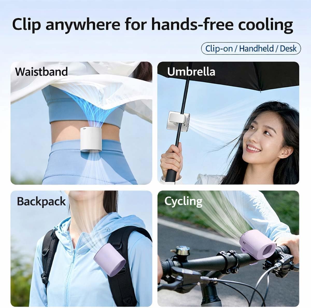 2026 Car Clip on Air Conditioner Fan with Led Display 360° Rotation, 199 Speeds Adjustable, Portable USB Rechargeable Personal Cooling Mini Fans for Umbrella, Office, Car, Beach (Black)