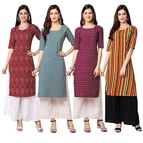 Image of Pinkmint Women's Crepe Digital Print Straight Kurta [Pack of 4] (CCV-334-338-339-335)