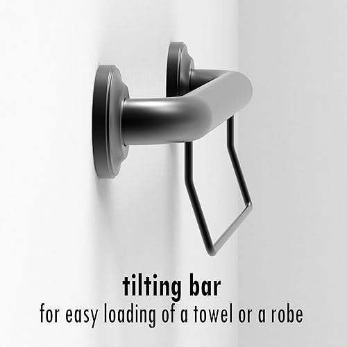 Miniatura 8 de Barandilla de agarre compatible con ADA con toallero, soporte de peso de 500 libras, 1-14 x 16 pulgadas para montaje de perno, negro mate