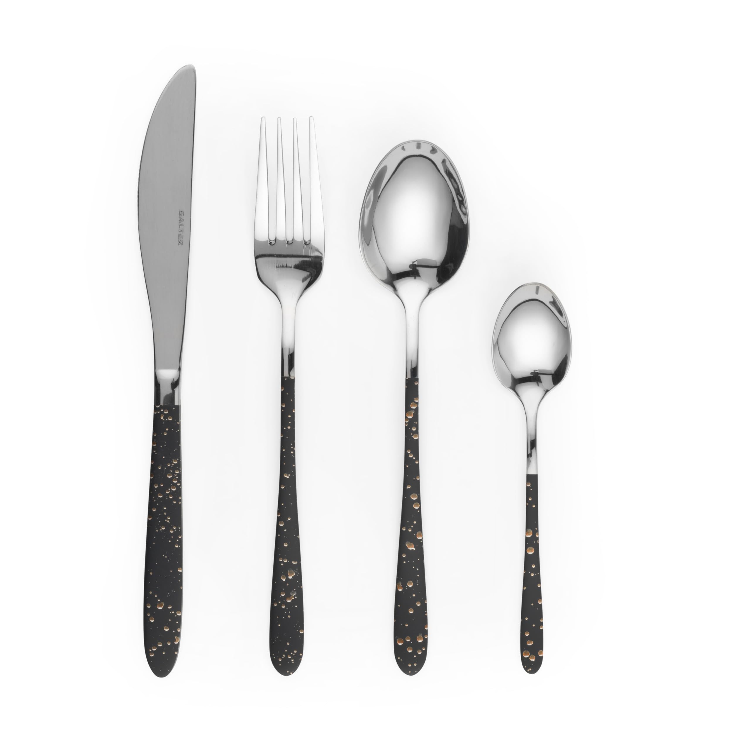 Salter BW09496 16 Piece Cutlery Set - 18/0 Stainless Steel Tableware for 4 Place Settings, Speckled Marble Gold Design Handles, Hand Wash Only, Includes Forks, Knives, Teaspoons and Tablespoons