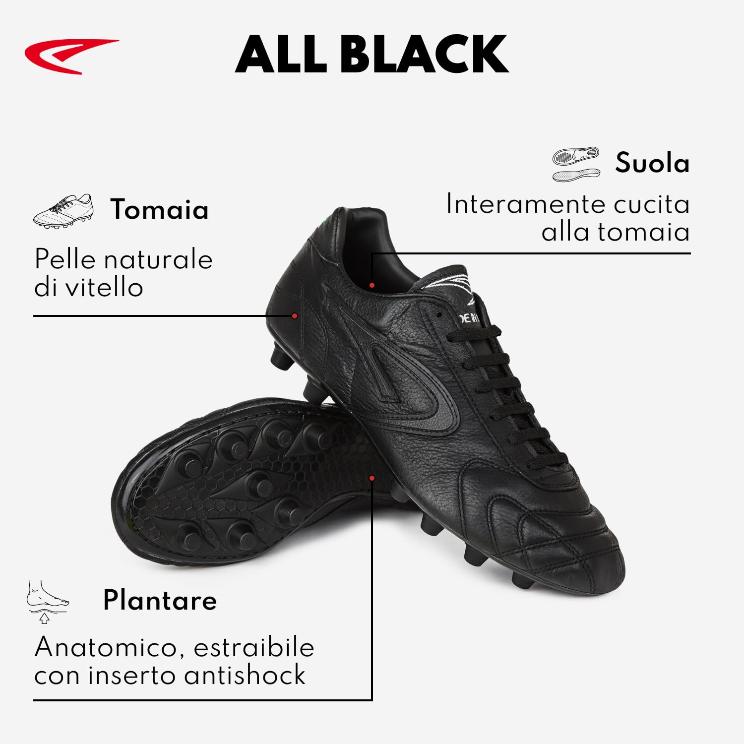 Scatto all Black - Scarpe da Calcio in Pelle Naturale di Vitello - Nero