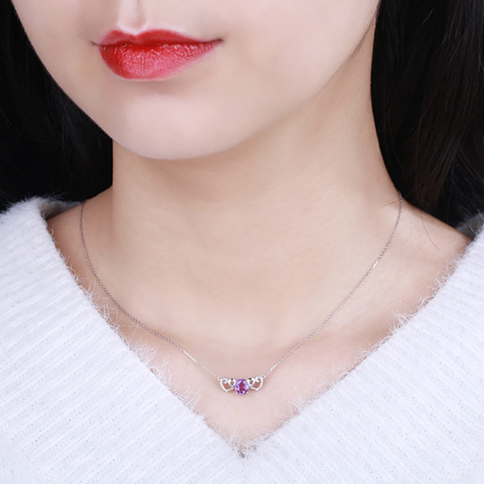Naszyjnik damski z białego złota, 750, wisiorek w kształcie serca, 0,73 ct, fioletowy, szafir, diament, charms, białe złoto, 45 cm, Szafir Diament