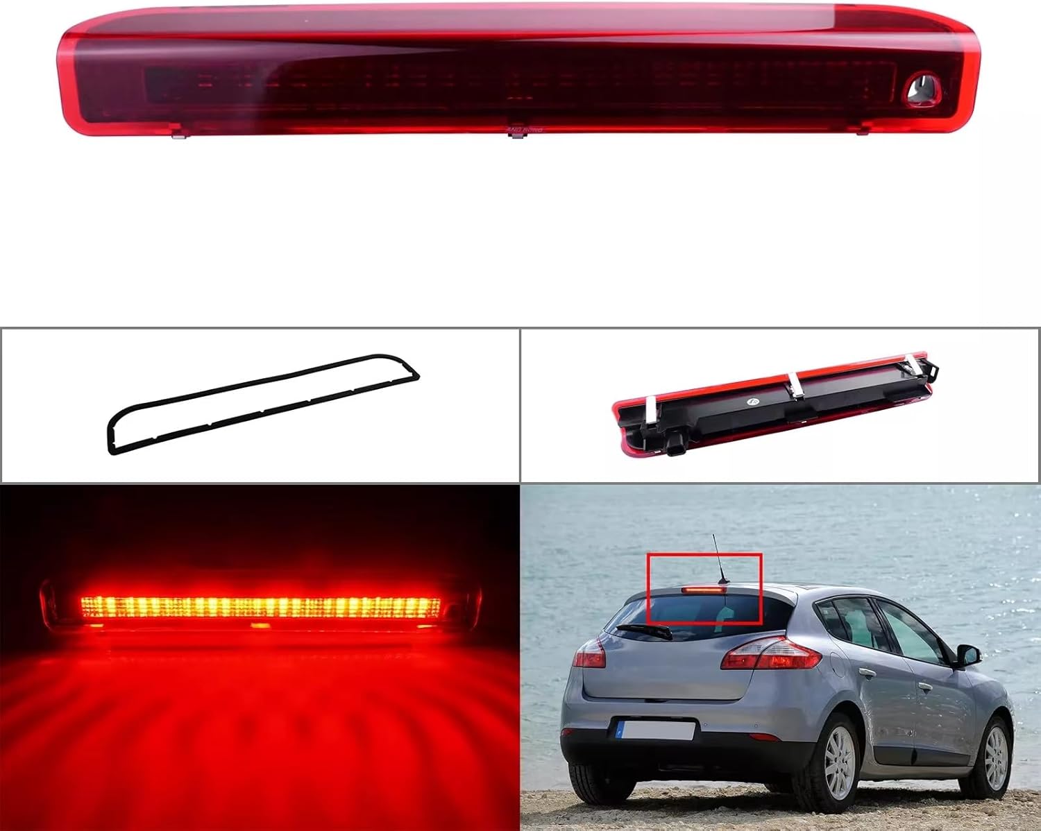 For Megane III 2008-2016 レッドレンズ リアサードハイレベルブレーキライトランプ レンズカバー付き ライトア