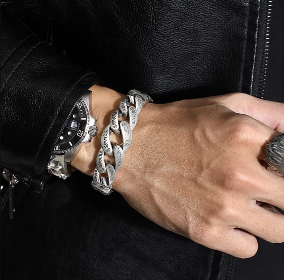 Aprifire 925 Silver Cuban Link Curb Chain Bracelet, Retro Modern Silver Plated Men's Bracelet - Image 2