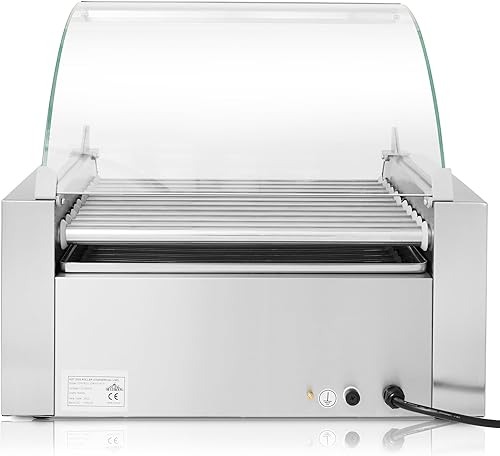 Miniatura 6 de Olde Midway Máquina eléctrica de 30 Hot Dog 11 Roller Grill Cooker Machine con cajón de calentamiento de bollos y tapa, grado comercial, acero