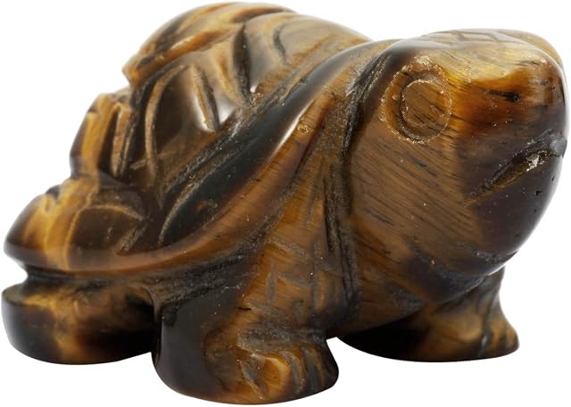 mookaitedecor Tiger's Eye Crystal Turtle Statue Sculpture, Healing Stone Reiki Pocket Gemstone Desk Decor Figurines 1.5 Inch