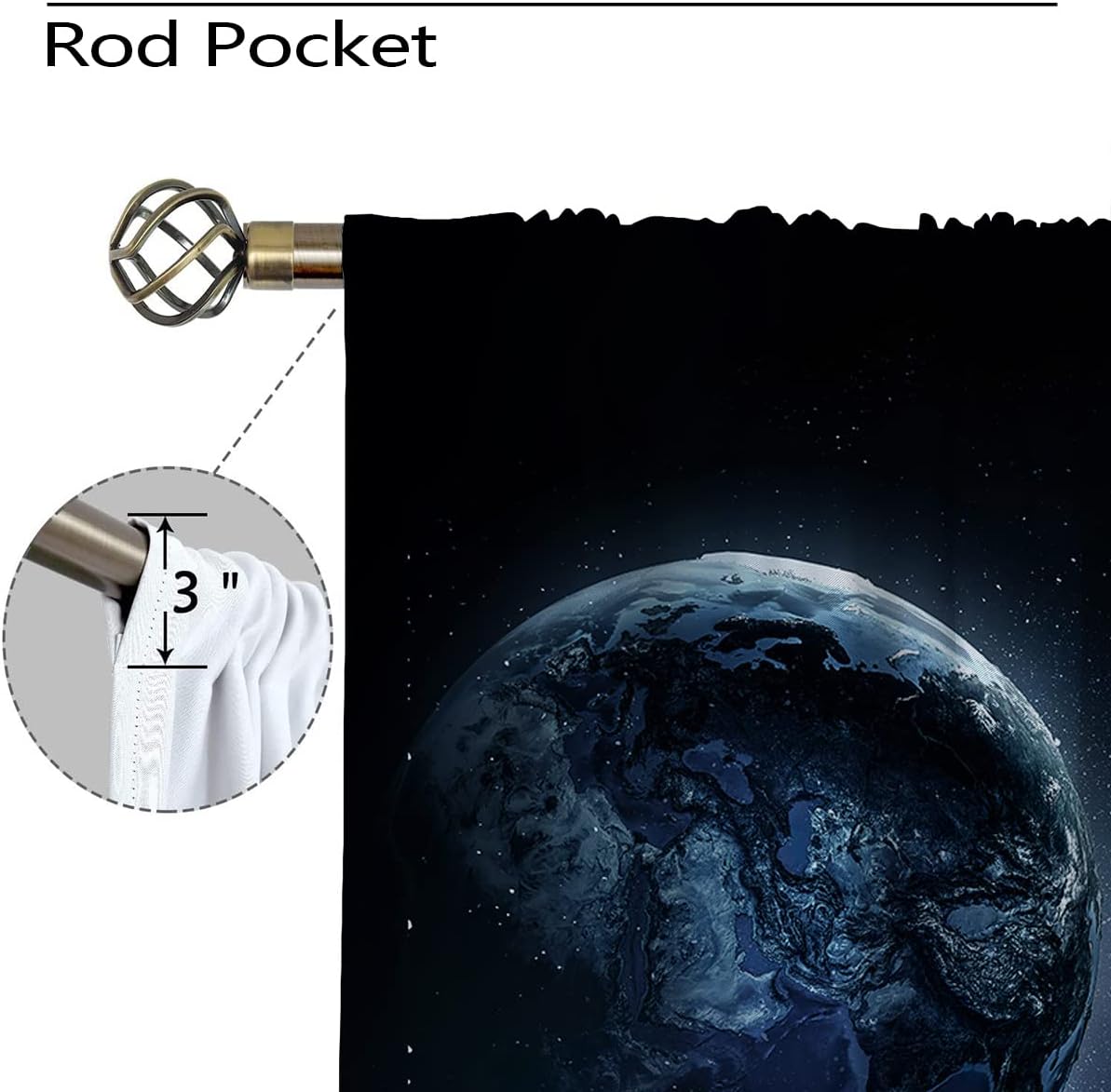 Space Astronaut Sit Cliff Blackout Curtains for Girls Boy Home Decor, Look The Earth Funny Rod Pocket Thermal Insulated Drapes Darkening Window Curtain for Bedroom Living Room, 42 x 45 Inch