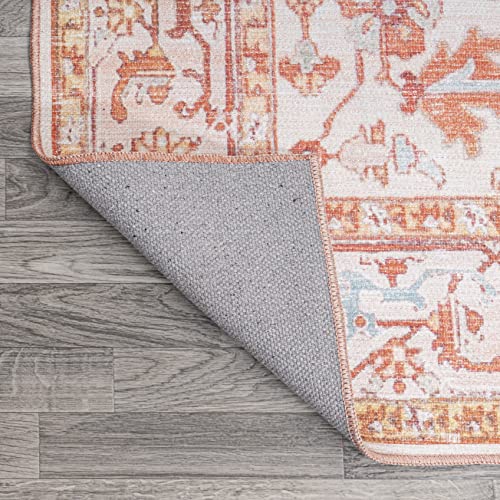 Tapete decorativo naranja y crema 5X8 ft lavable a máquina miniatura 6