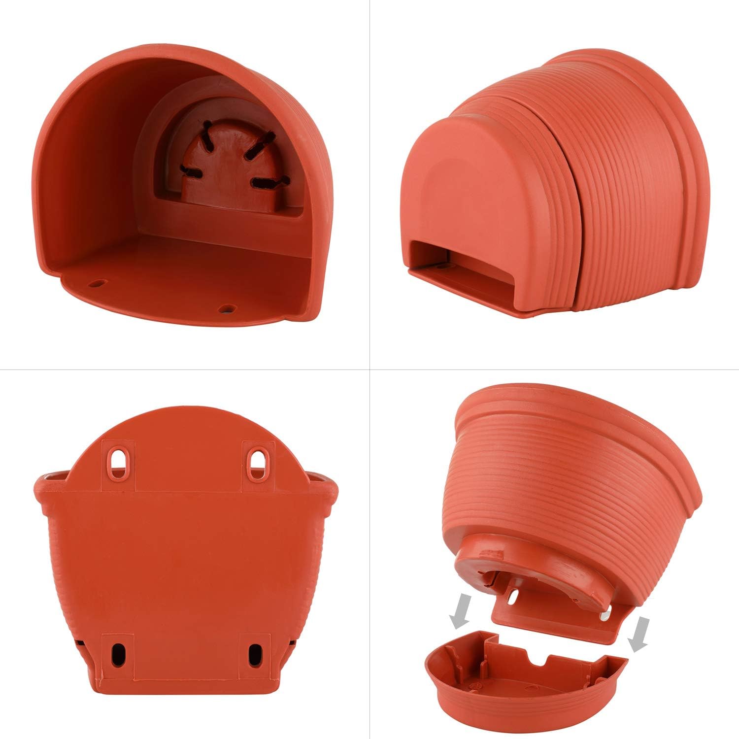 T4U Wall Planter Pots Outdoor Use Plastic 6 Inch Red Set of 2, Small Self Watering Wall Mounted Flower Plant Basket for Home Garden Porch Balcony Kitchen Wall Decoration Wedding Gift