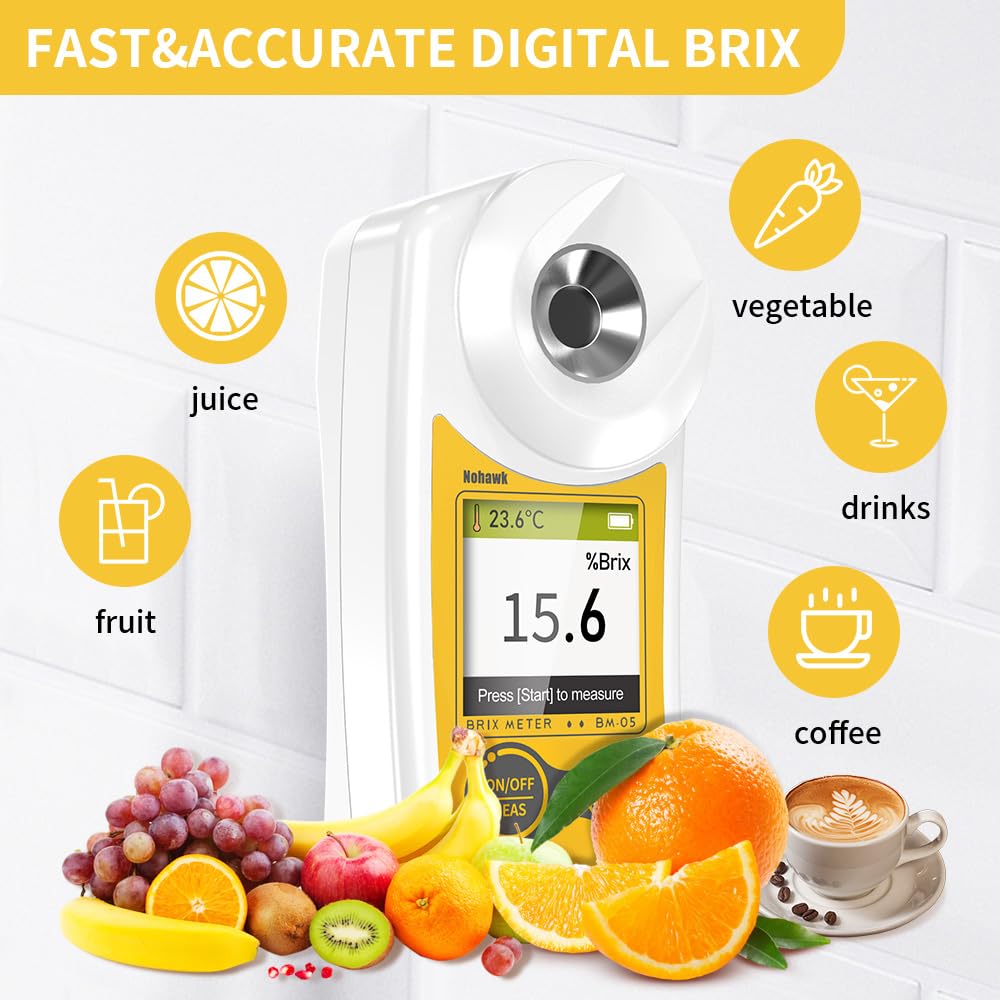 Digital Brix Refractometer Flagfront brix Meter Refractometer USB C Charging Automatic Temperature Compensation Brix Refractometer Range 0-55%，±0.1% Precision(English Keyboard)