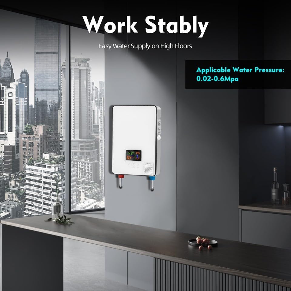 Tankless Electric Water Heater 4500W 110V Instant Hot Water System, High-Flow Point-of-Use Heater with Touch Screen & Shower Head, Wall-Mounted Design with Bottom Connections for Bathroom, RV, Salon