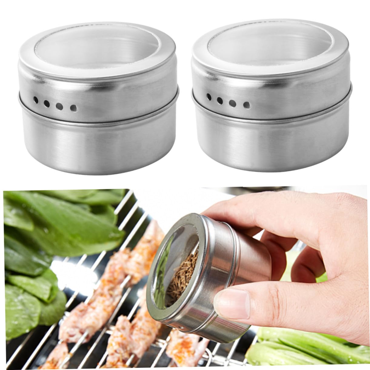 Gewürzdosen 12 Stück aus Edelstahl, Magnetisch, Silber | Twist Top Deckel, für Gewürze und Schlüssel, Geeignet für Gerätetüren und Grill