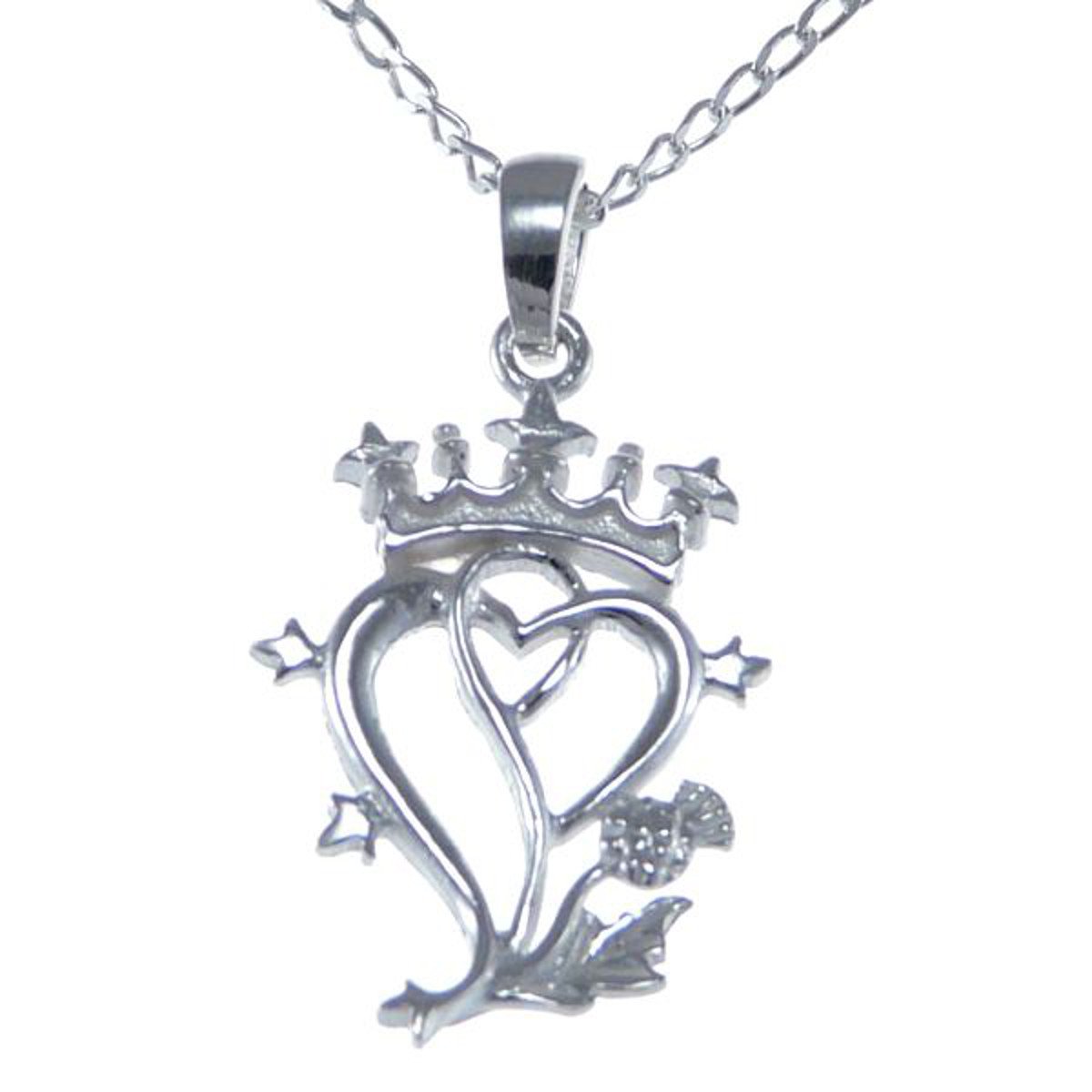 Alexander Castle925 Sterling Silver Scottish Luckenbooth & Thistle Necklace 20mm x 15mm Pendant with 18" Silver Chain & Jewellery Gift Box - Scottish Gifts for Women