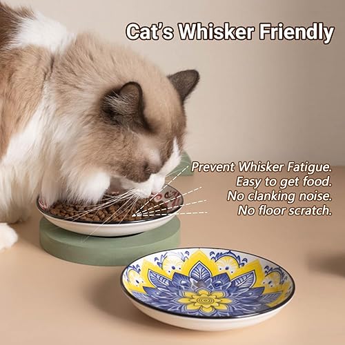 Miniatura 3 de Juego de 6 cuencos antideslizantes para gatos, de cerámica anchos para mascotas, para aliviar la fatiga de los bigotes, paquete de 6 platos