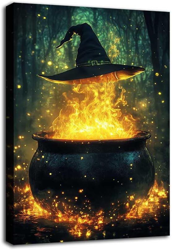 MNFGMH Dark Witchy Hocus Pocus Canvas Art Halloween Wall Art for Kitchen Dark Academia Wall Decor Horror Pictures Witch Poster for Fall Home Decoration Wooden Frame 8x12 inch