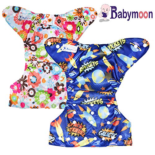 Image of Babymoon (Set of 2) Reusable Cloth Diaper, Premium Adjustable Size Waterproof Washable Pocket Cloth Diaper Nappie