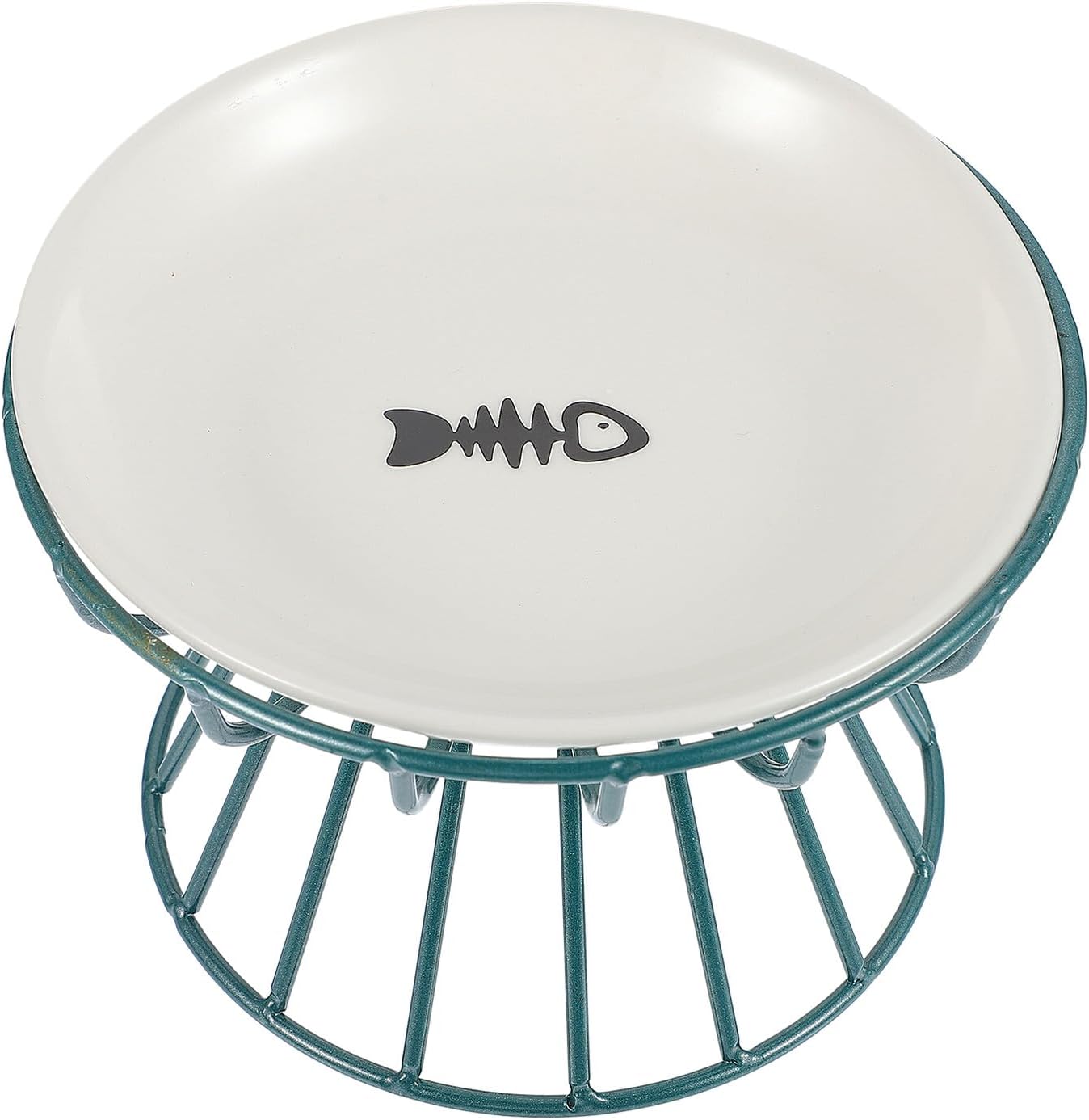 Cabilock Elevated Cat Bowl and Puppy Ceramic Food Dish Set with Green Metal Rack, Raised Pet Feeding Station for Cats and Puppies, Anti-Neck Strain Non-tip Food and Water Bowls, 2pcs Kit