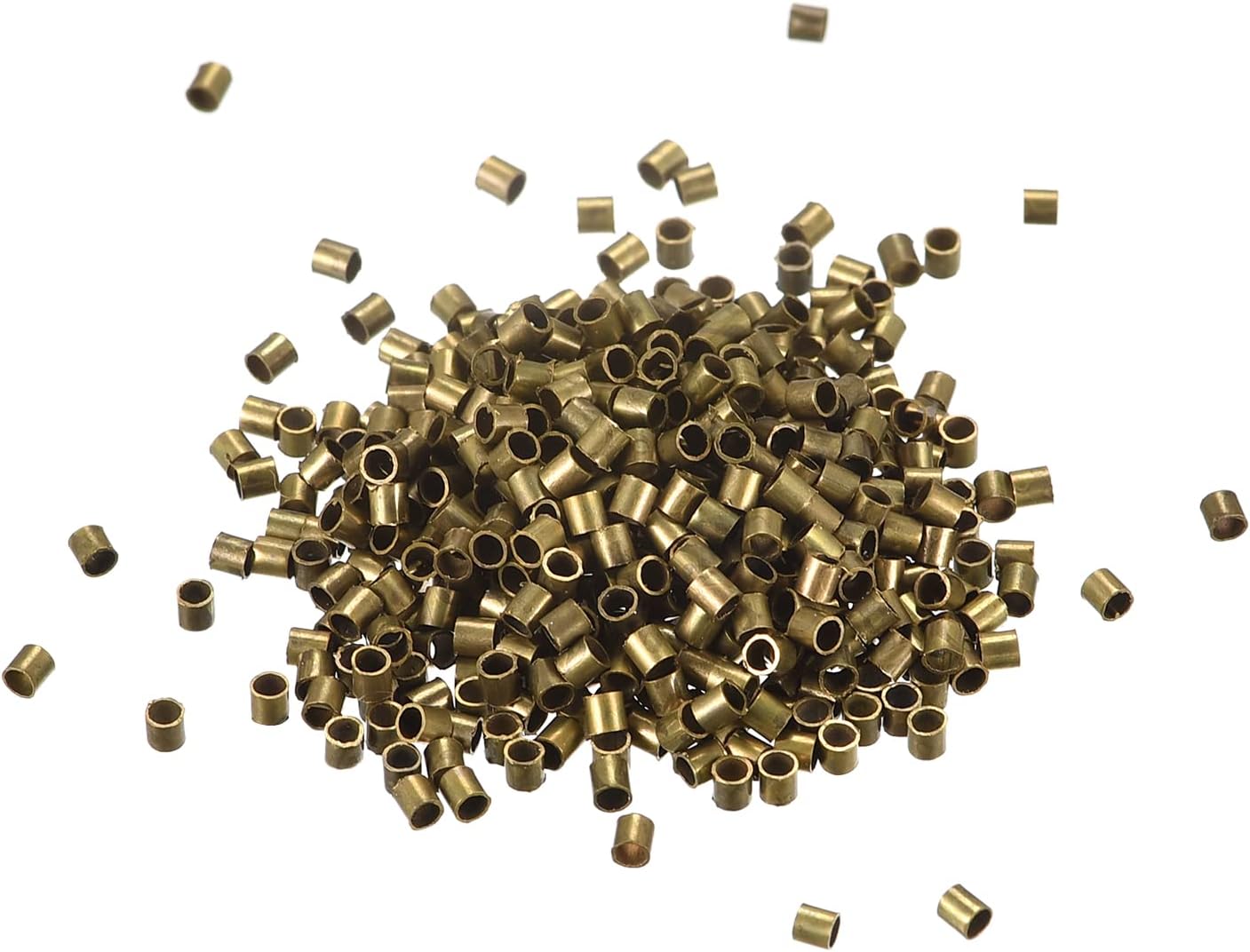 uxcell 500Pcs Crimp Tube Beads, 1.5x1.5mm Brass Tube Crimp End Spacer Beads Tiny