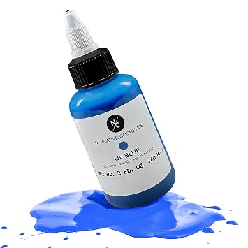 Narrative Cosmetics UV Fluorescent Alcohol Airbrush Paints - 2 fl oz, Glow Effect, Waterproof, Sweatproof, Highly Pigmented Liquid Makeup for Bodypainting, Film, TV, Festivals - UV Blue