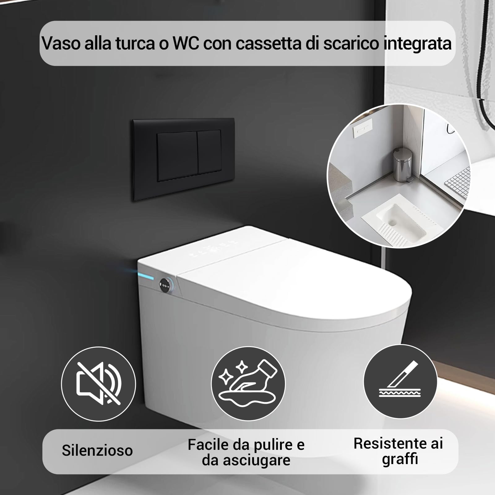 Placca di Comando WC,Compatibile con Geberit Sigma Gamma, UP300 e UP320, silenzioso, durevole e risparmiatore d'acqua, dimensioni 246x164 mm | Opaco（nero）