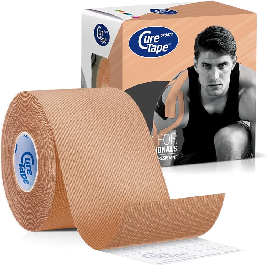 CureTape Sports | Kinesiology Tape for Muscle & Joint Pain | Elastic Therapeutic Tape | Waterproof Athletic Tape | Medical K Tape | 30% Stronger Adhesion | Beige | 2inx16ft | (Pack of 1)