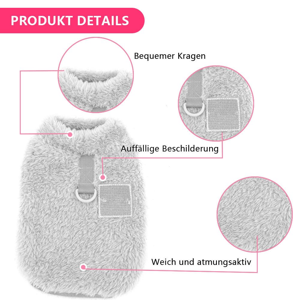 Voarge Pet Wool Winter Coat with D-Ring, Winter Warm Dog Cat Jumper Clothes Pet Coat Costume Puppy Sweater, Grey, M (Grey, XXL) - Image 4