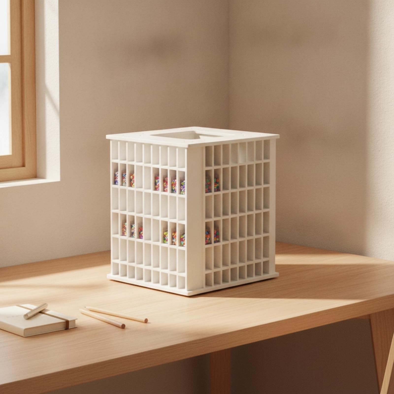Rotierender Organizer Schreibtisch Organisator Aufbewahrungsbox Stiftehalter Sortierkasten aus PVC mit Verdeckter 360, Drehbarer Quadratischer Organizer, Vertikal, 240 Fächer