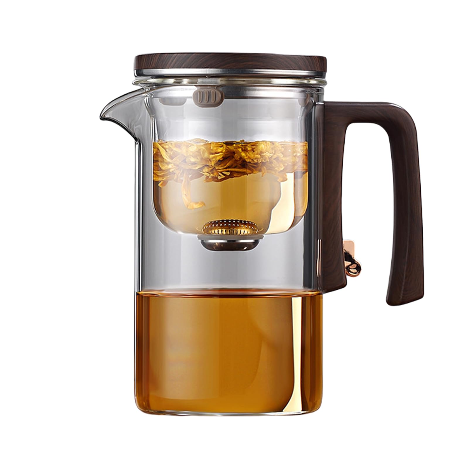 Enchantipot Théière en verre avec infuseur, séparation magique de l'eau, poignée en bois, verre borosilicate résistant à la chaleur, avec passoire (700 ml, transparent)