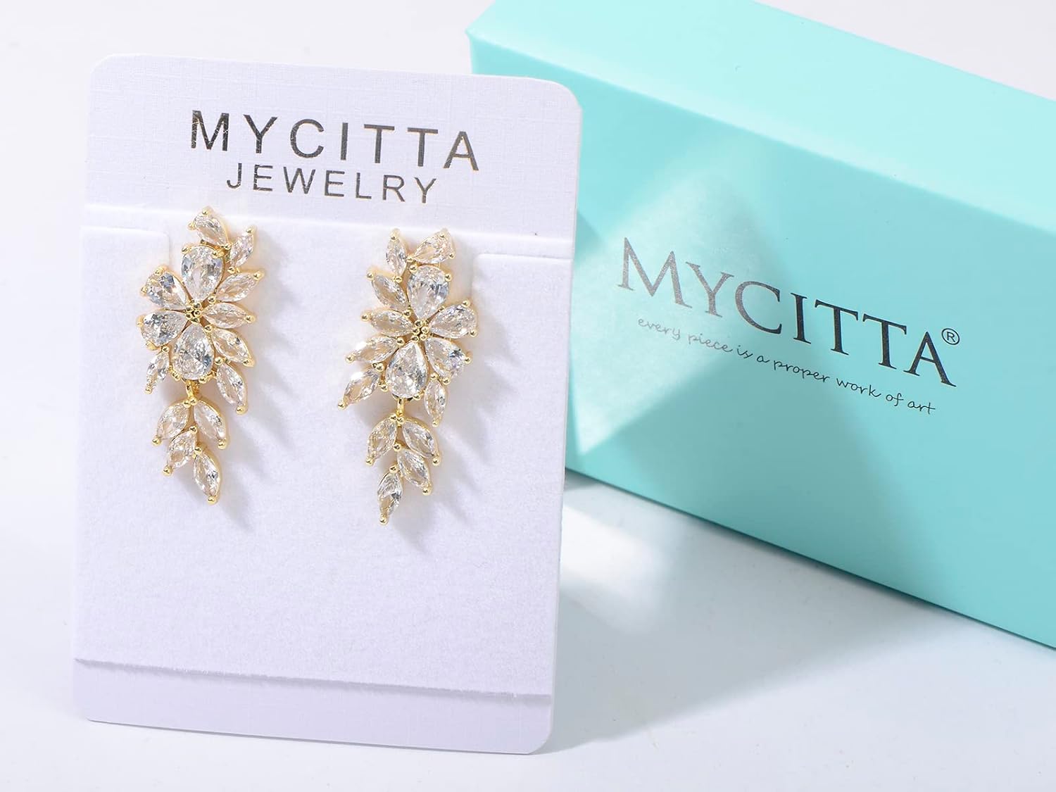 Women's Cubic Zirconia Wedding Earrings - 14k Plated Sterling Silver Bridal Crystal CZ Cluster Floral Flower Dangle Drop Earring for Bride Bridesmaids Party Prom Girls Costume Jewelry - Image 7