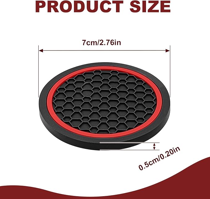 4 Portavasos para Coche Antideslizantes Negro/Rojo miniatura 2
