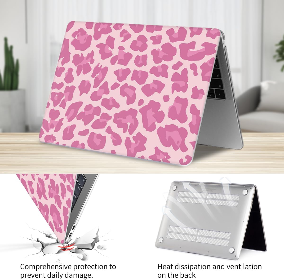 Seorsok Compatible with MacBook Air 13 Inch Model A1932 A2179 M1 A2337 Touch ID Release 2020 2019 2018 Plastic Hard Shell Case Protective Cover with 2 Pieces Pink Keyboard Cover Leopard Print