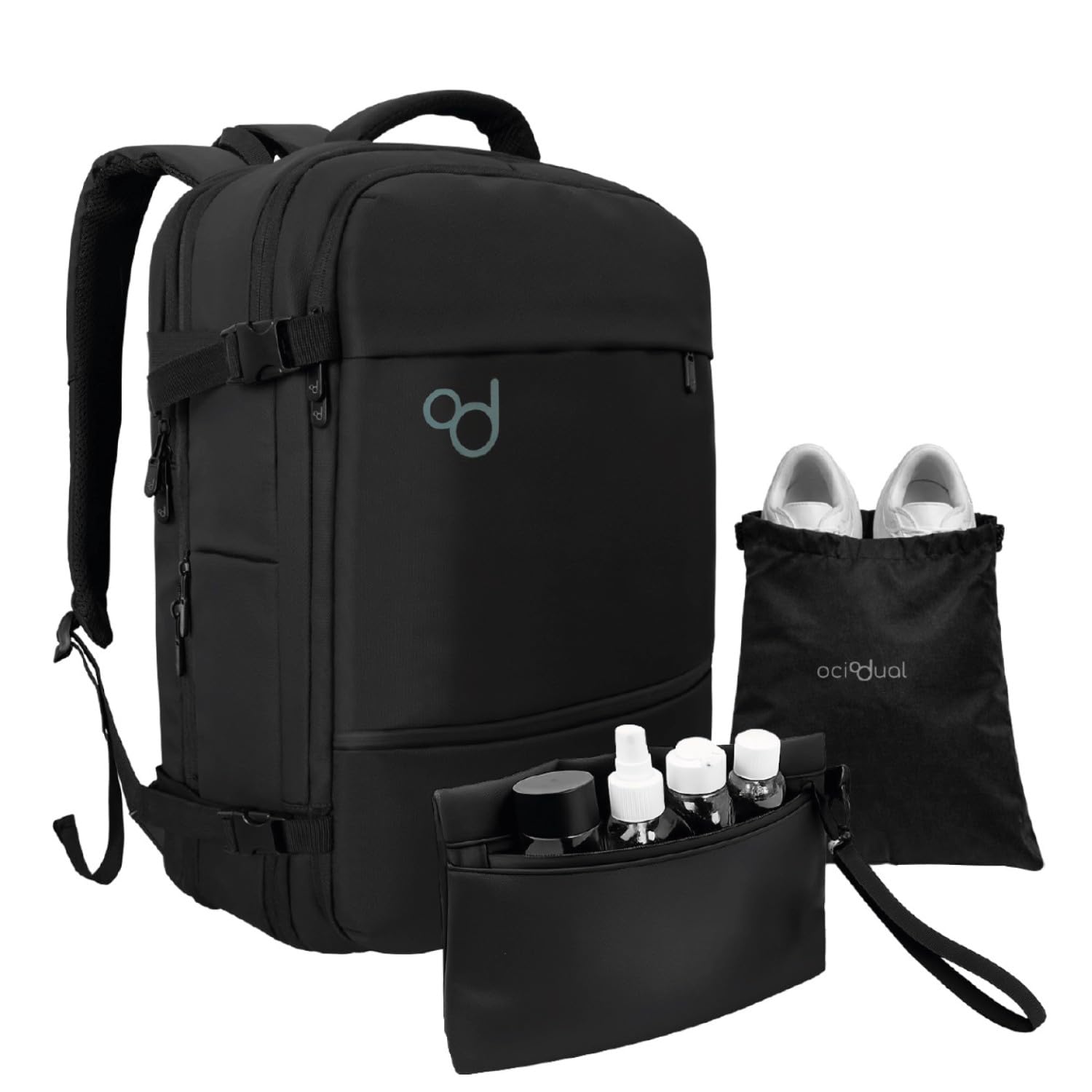 OcioDual Großer Handgepäck Rucksack 55x40x20 cm, Erweiterbar auf 55x40x25 cm, Kabinenrucksack für Flugreisen, Reiserucksack mit Laptopfach 17 Zoll, Wasserabweisend