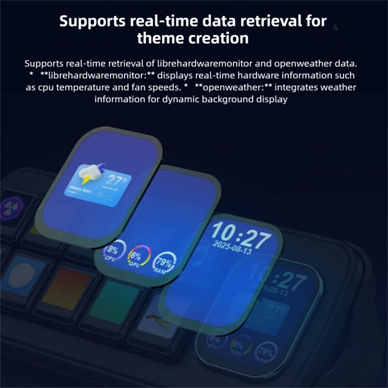 Luqeeg Ai Voice Control Panel, Smart Home Voice Control Panel, Unterstützung für Onboard 10 X 0,85 Zoll Mechanische LCD-Makrotasten und 2,01 Zoll Sekundärer Bildschirm, (Black)