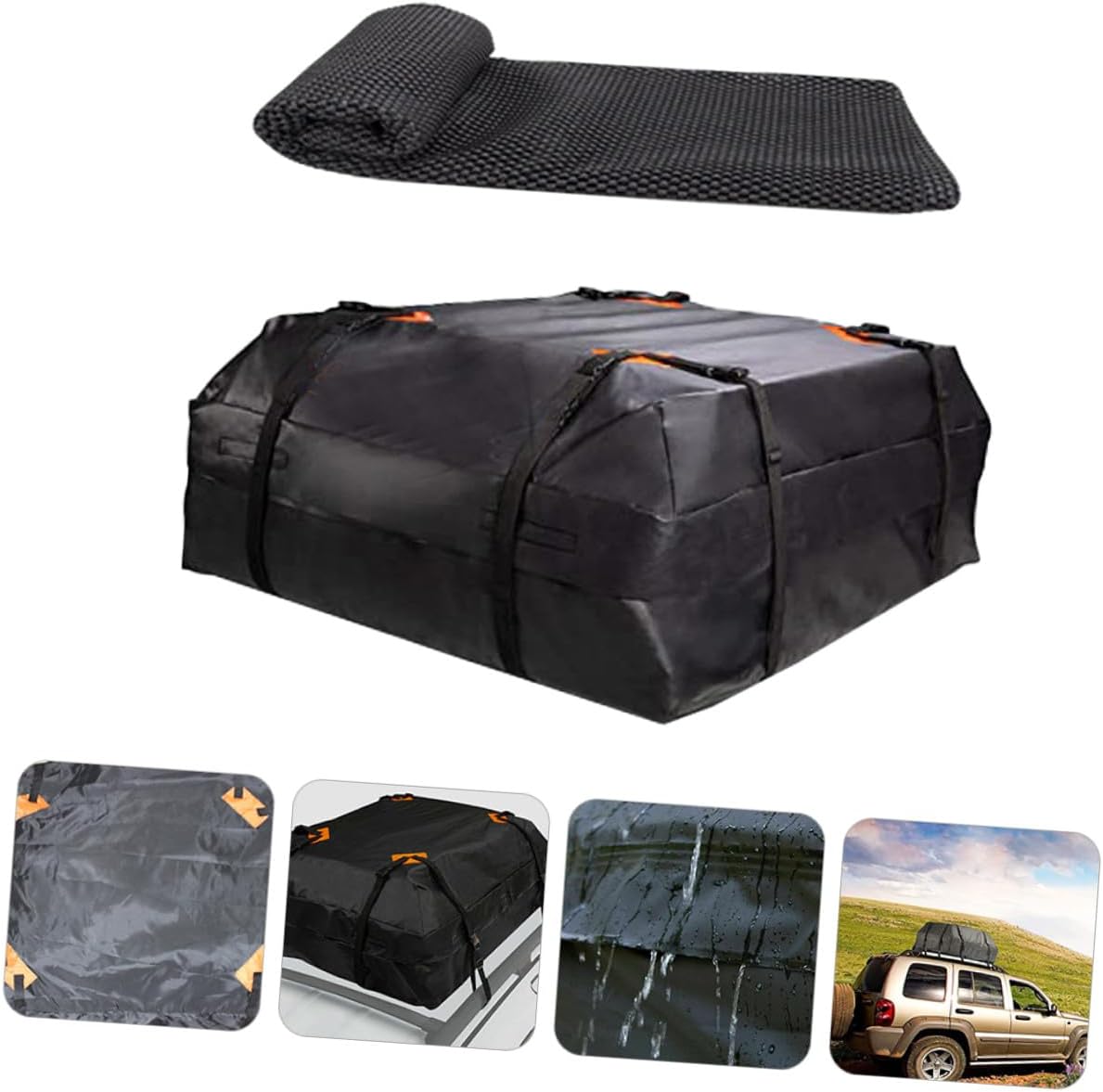 Holibanna Car Roof Bag Oxford Rooftop Cargo Carrier with Non-Slip Mat High Capacity Vehicle Storage Pouch Easy to Fold and Fix for Safe Travel
