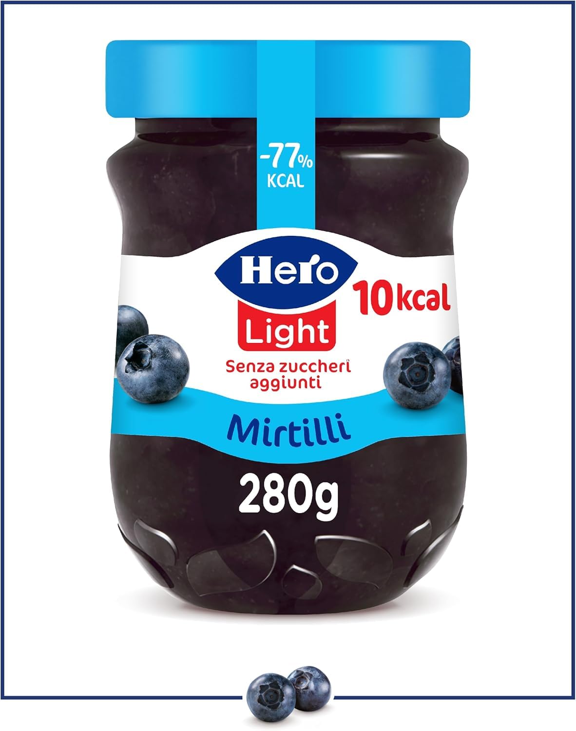 Hero Light Lot de 8 bocaux de 280 g de myrtilles, de confiture et de confiture supplémentaire, fruits de qualité, sans conservateurs et sans colorants, Italian Gourmet polpa 400 g