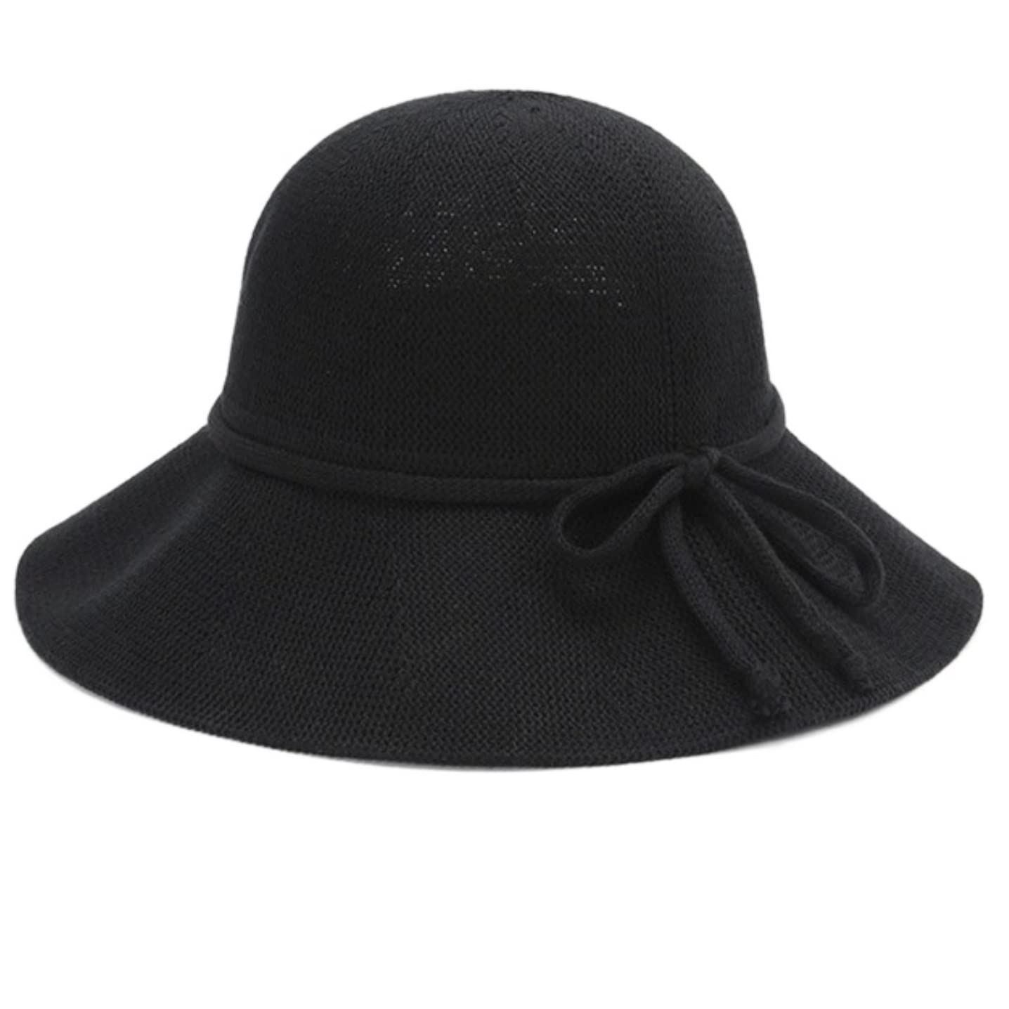 Cappello Di Paglia Cappello Da Sole Da Donna Cappello Di Paglia Bowknot Cappello Da Pescatore Casual Pieghevole A Tesa Larga Estate Cappello Parasole Di Paglia Da Donna ( Color : Black , Size : 56-58c