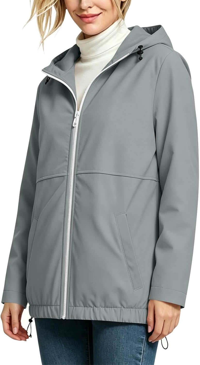 Lmdudan Hooded Jacket for Women Full-Zip Lightweight Windproof Rain Coat Waterproof Travel Outdoor Raincoat with Pockets