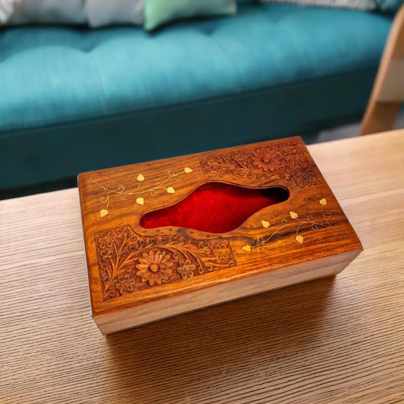 Handmade Wooden Tissue Paper Box, Tissue Holder Stand for Car, Table, Desk, Resturant, Cafe, Home and Office, Napkin Holder- Acacia Wood