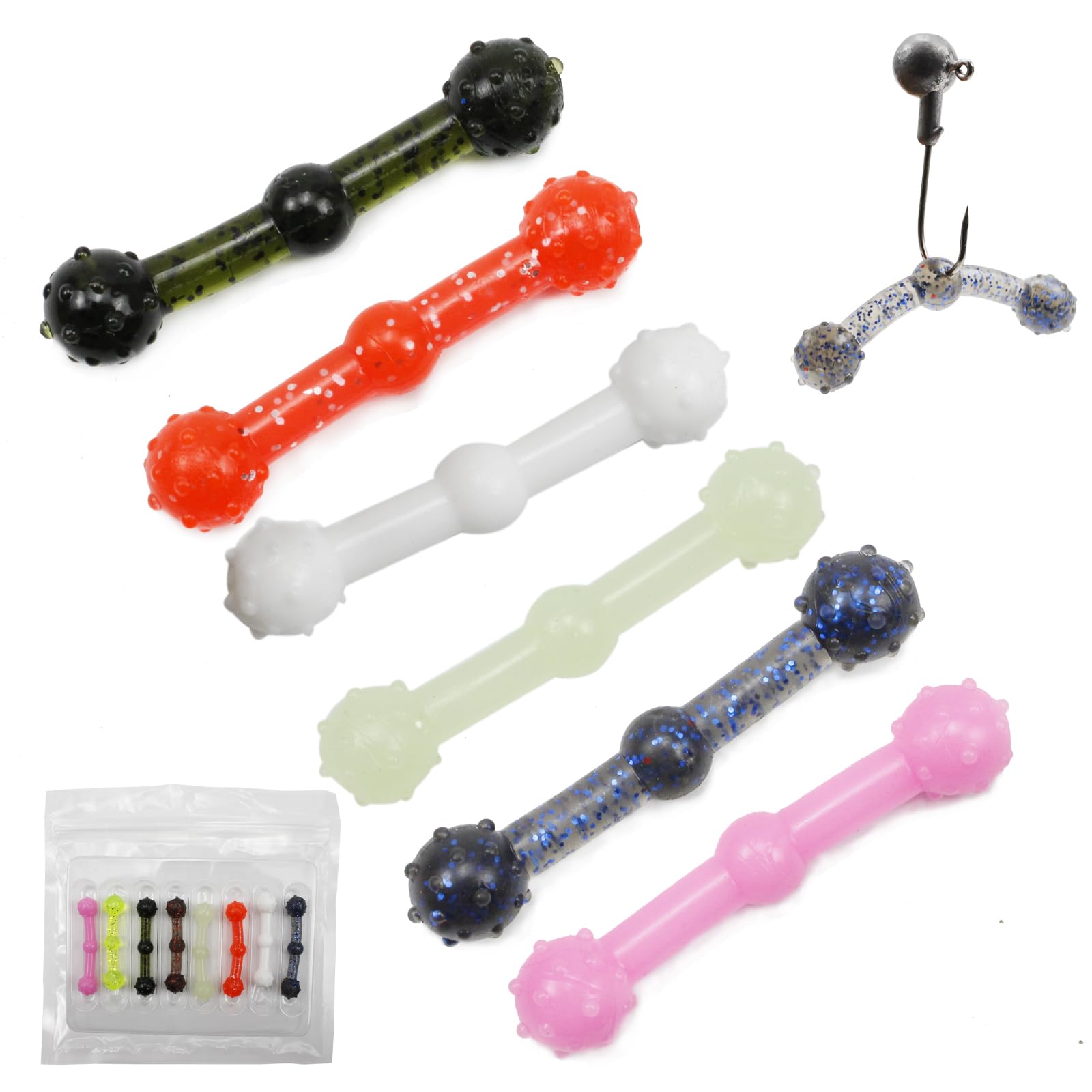 ZRUOYISoft Plastic Fishing Lure Bait 8 Colors 2 Inch DIY Floating Stick Hammer Fishing Lures for Bass,Topwater Jerk Hopping Swim Bait,Swimming Lures