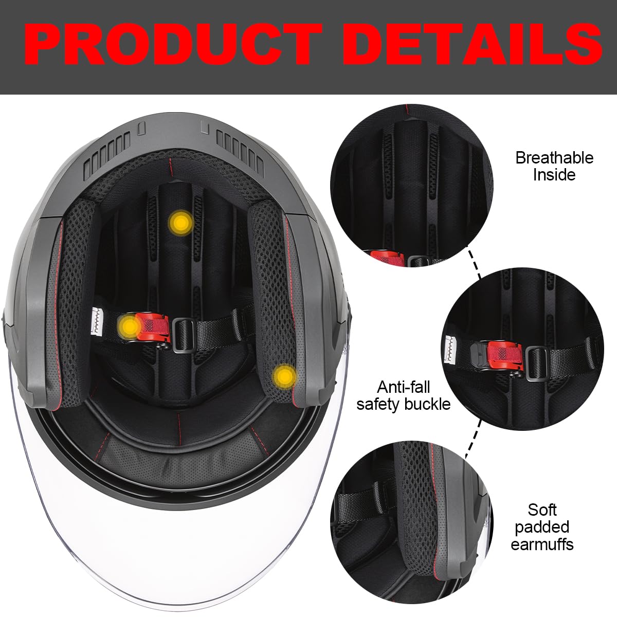 MOCOERL Casco Jet da Donna per Uomo Casco Moto Scooter Casco Doppia Visiera ECE2206 Approvazione Casco 3/4 Vintage Nero per Adulti