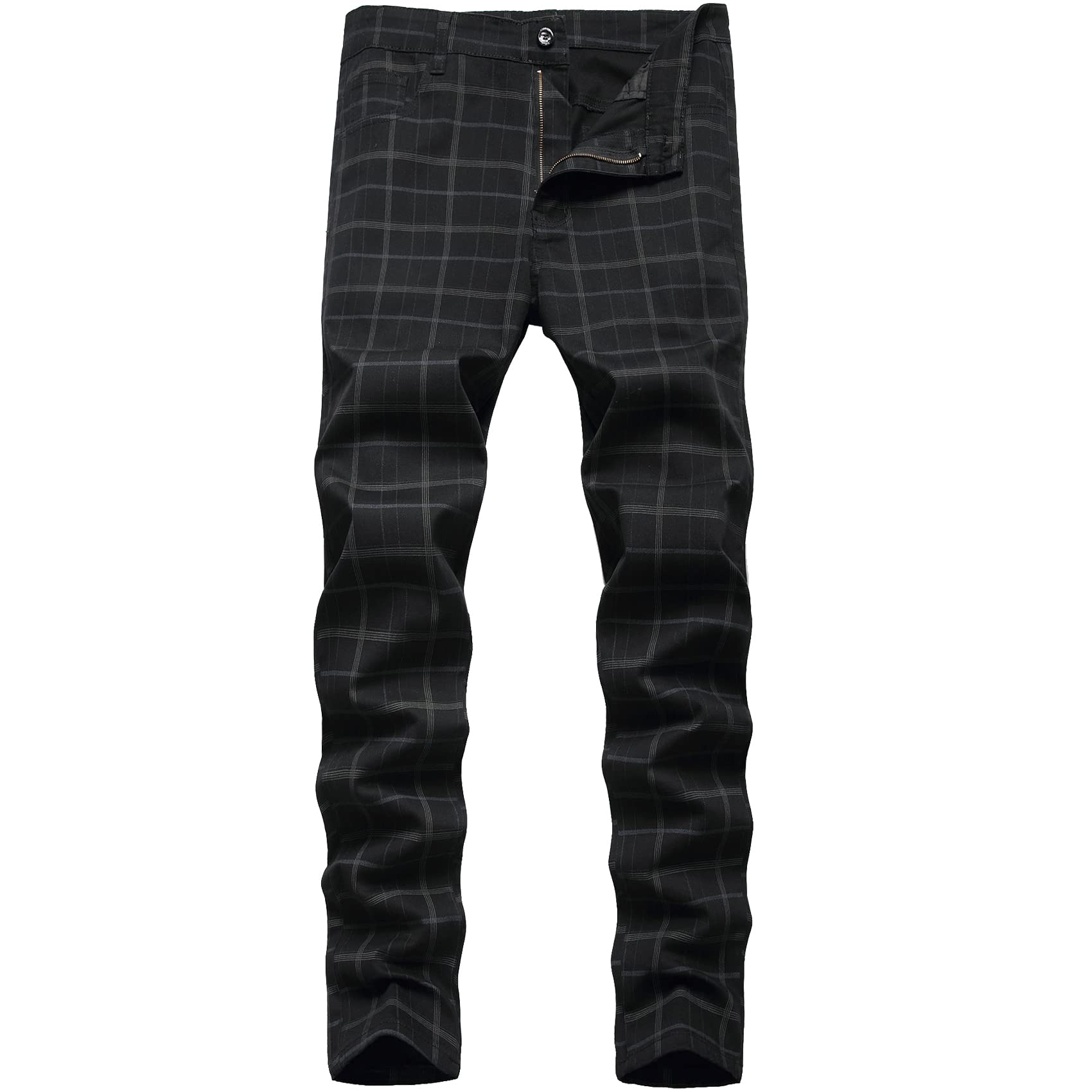 Keevoom Plaid Pants for Men Stretch Skinny Slim Fit Flat-Front Casual Fashion Comfy Solid Pencil Business Dress Chinos