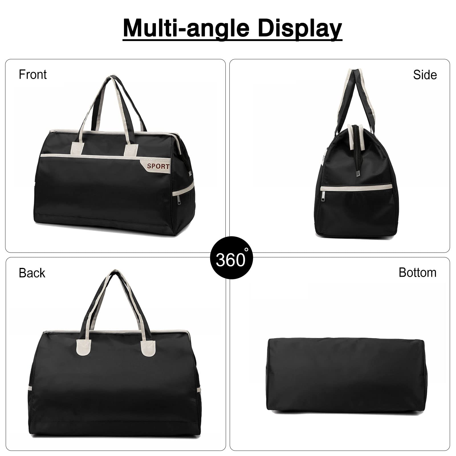 FANDARE Borsone da Viaggio Borse da palestra Borsoni da palestra Sportiva Tote da viaggio Borsa Sportiva Weekender Donna Uomo Piscina Palestra Borsa a Spalla Grande Capacità Borsa a Tracolla Nero